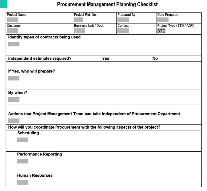 Procurement Management Planning Checklist
