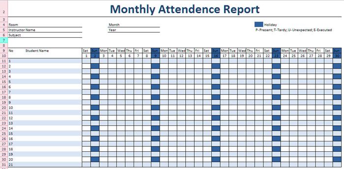 attendance excel sheet template