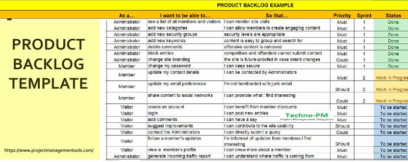 Agile Scrum Product Backlog Template Sprint Backlog Excel